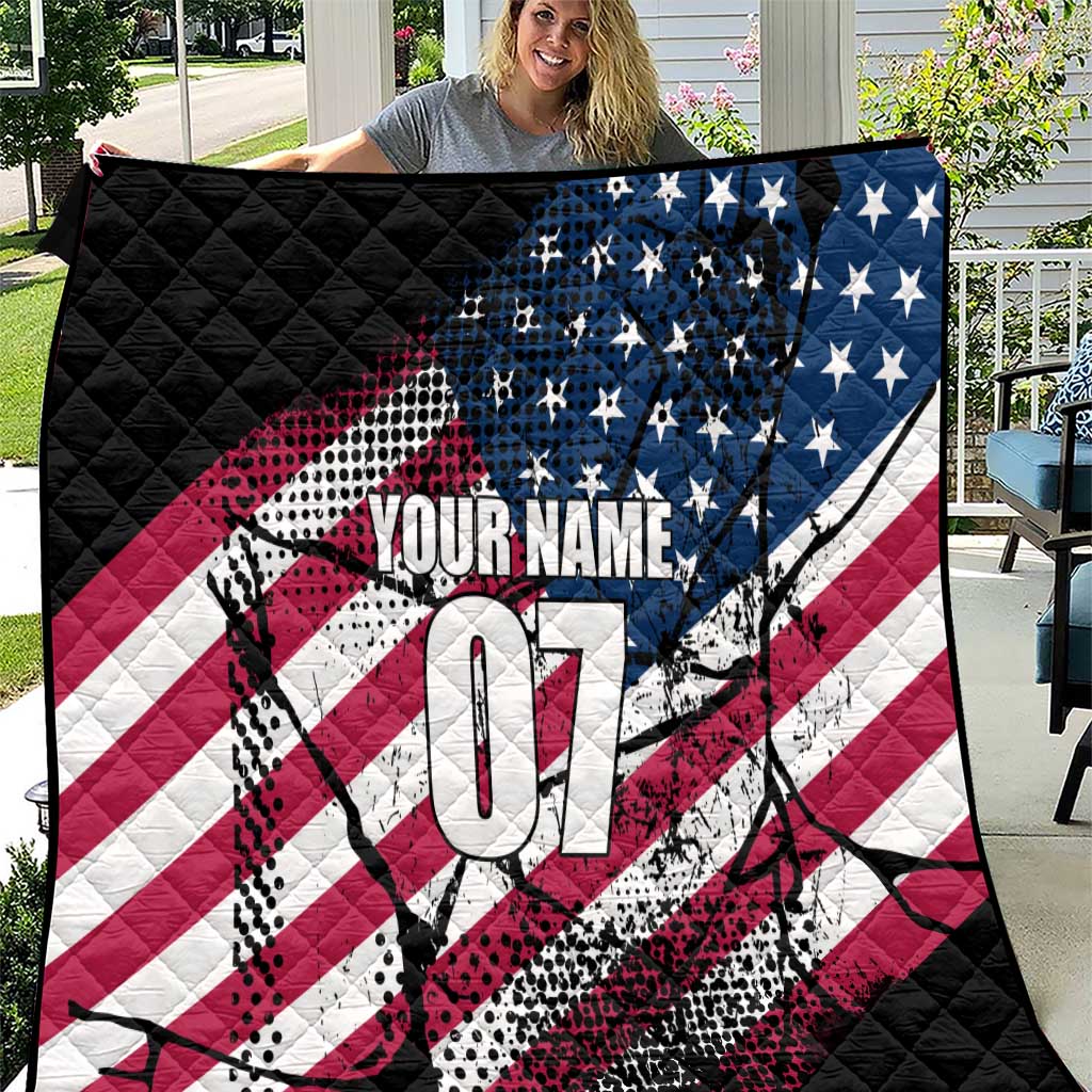 Motocross Rider Quilt with American Flag Grunge Pattern and Custom Name Number - Wonder Print Shop