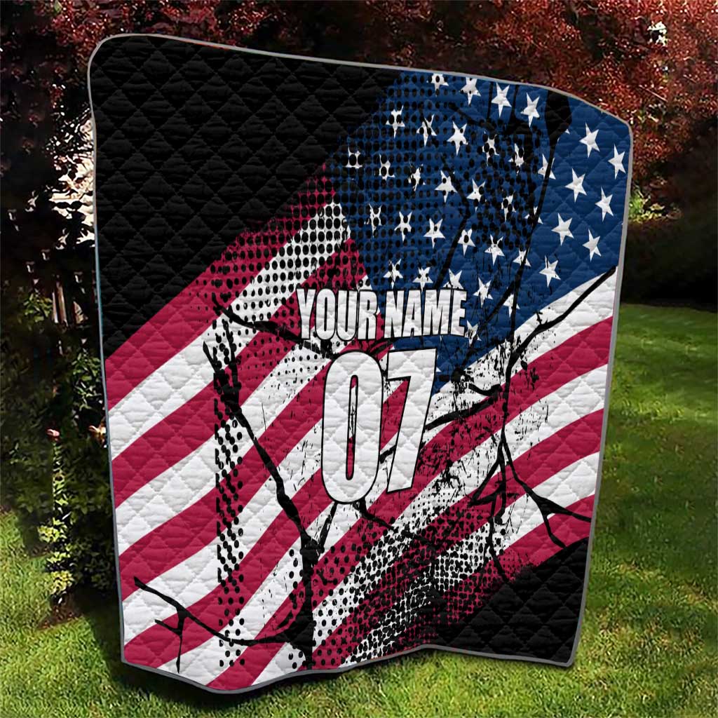 Motocross Rider Quilt with American Flag Grunge Pattern and Custom Name Number - Wonder Print Shop