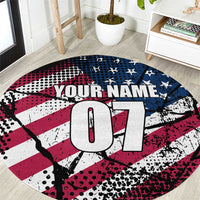 Motocross Rider Round Carpet with American Flag Grunge Pattern and Custom Name Number - Wonder Print Shop