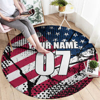 Motocross Rider Round Carpet with American Flag Grunge Pattern and Custom Name Number - Wonder Print Shop