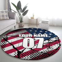 Motocross Rider Round Carpet with American Flag Grunge Pattern and Custom Name Number - Wonder Print Shop