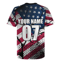 Motocross Rider Rugby Jersey with American Flag Grunge Pattern and Custom Name Number - Wonder Print Shop