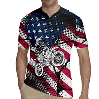 Motocross Rider Rugby Jersey with American Flag Grunge Pattern and Custom Name Number - Wonder Print Shop
