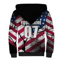 Motocross Rider Sherpa Hoodie with American Flag Grunge Pattern and Custom Name Number - Wonder Print Shop