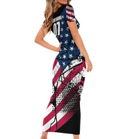 Motocross Rider Short Sleeve Bodycon Dress with American Flag Grunge Pattern and Custom Name Number - Wonder Print Shop