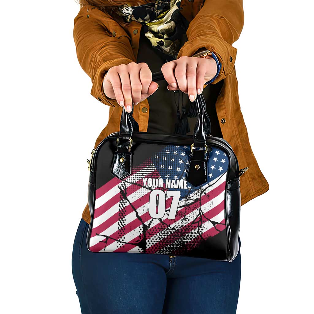 Motocross Rider Shoulder Handbag with American Flag Grunge Pattern and Custom Name Number - Wonder Print Shop