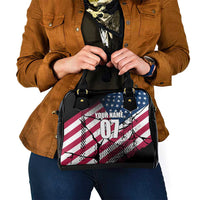 Motocross Rider Shoulder Handbag with American Flag Grunge Pattern and Custom Name Number - Wonder Print Shop