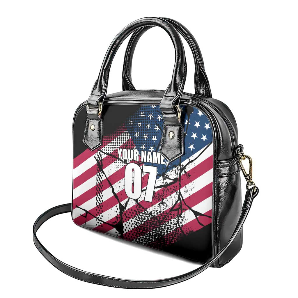 Motocross Rider Shoulder Handbag with American Flag Grunge Pattern and Custom Name Number - Wonder Print Shop