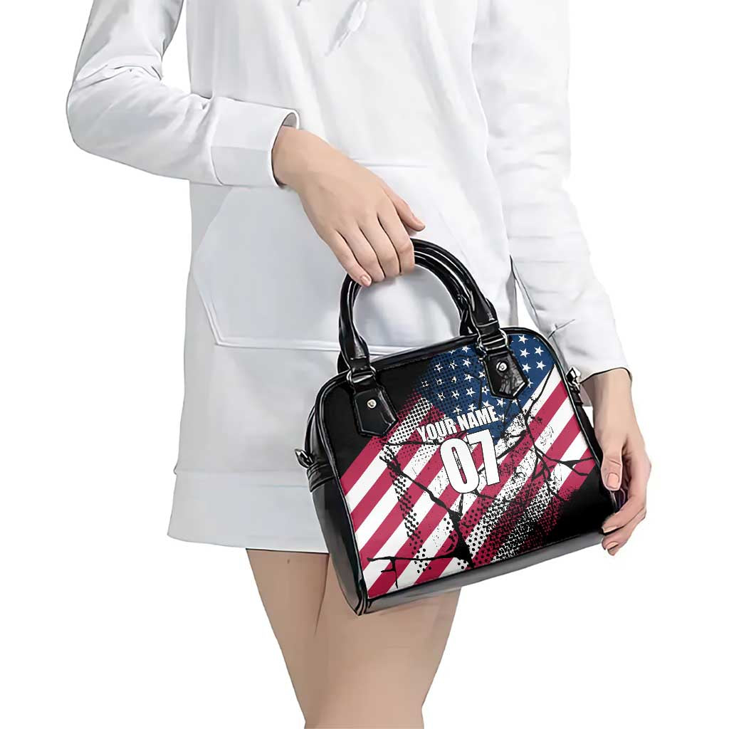 Motocross Rider Shoulder Handbag with American Flag Grunge Pattern and Custom Name Number - Wonder Print Shop