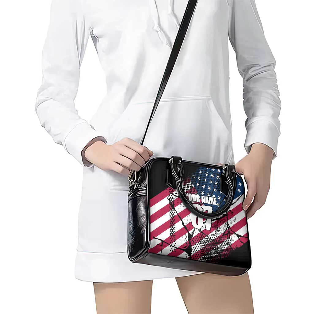 Motocross Rider Shoulder Handbag with American Flag Grunge Pattern and Custom Name Number - Wonder Print Shop