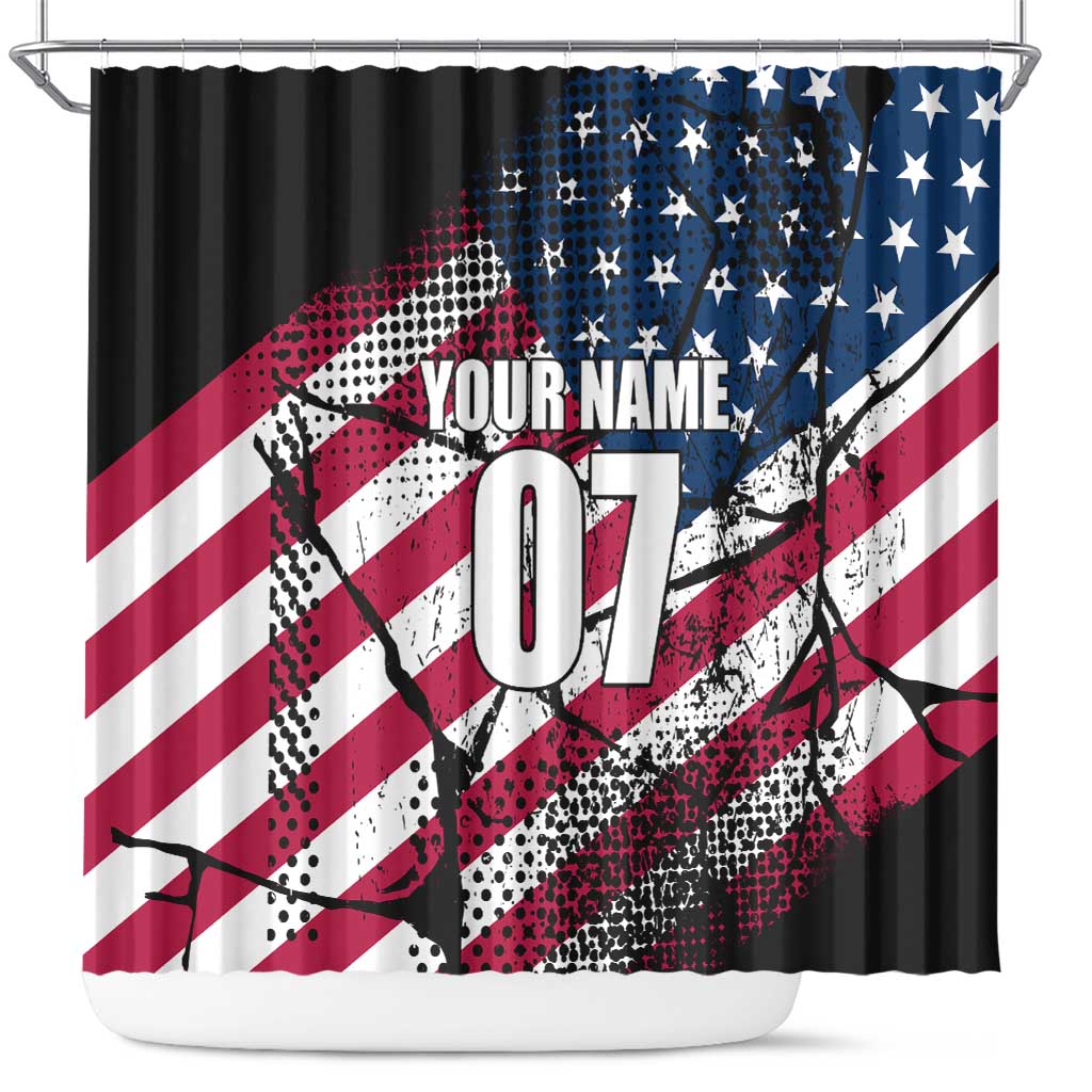 Motocross Rider Shower Curtain with American Flag Grunge Pattern and Custom Name Number - Wonder Print Shop
