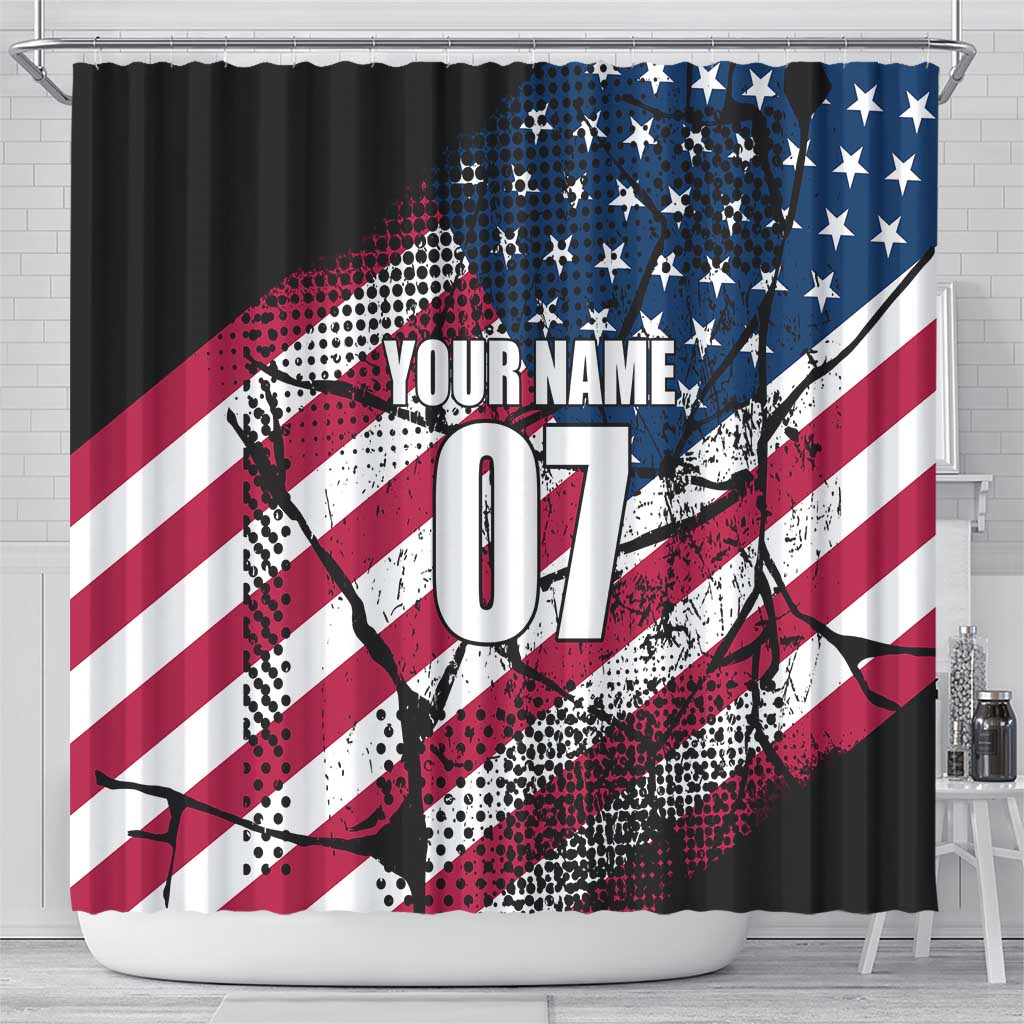Motocross Rider Shower Curtain with American Flag Grunge Pattern and Custom Name Number - Wonder Print Shop