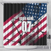 Motocross Rider Shower Curtain with American Flag Grunge Pattern and Custom Name Number - Wonder Print Shop