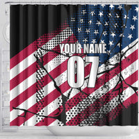 Motocross Rider Shower Curtain with American Flag Grunge Pattern and Custom Name Number - Wonder Print Shop
