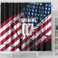 Motocross Rider Shower Curtain with American Flag Grunge Pattern and Custom Name Number - Wonder Print Shop