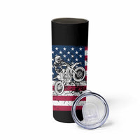 Motocross Rider Skinny Tumbler with American Flag Grunge Pattern and Custom Name Number - Wonder Print Shop