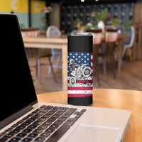 Motocross Rider Skinny Tumbler with American Flag Grunge Pattern and Custom Name Number - Wonder Print Shop