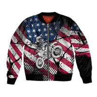 Motocross Rider Sleeve Zip Bomber Jacket with American Flag Grunge Pattern and Custom Name Number - Wonder Print Shop