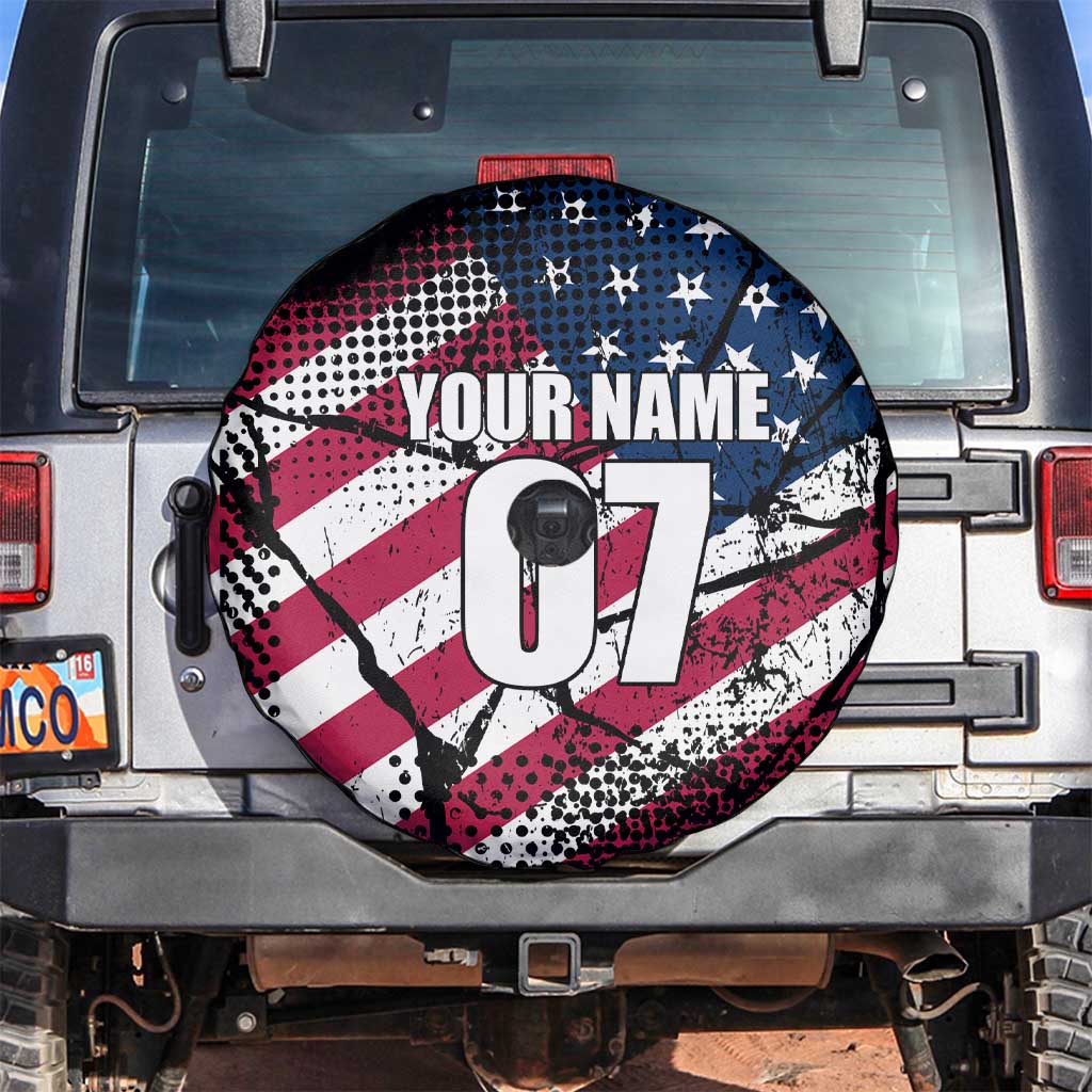 Motocross Rider Spare Tire Cover with American Flag Grunge Pattern and Custom Name Number - Wonder Print Shop