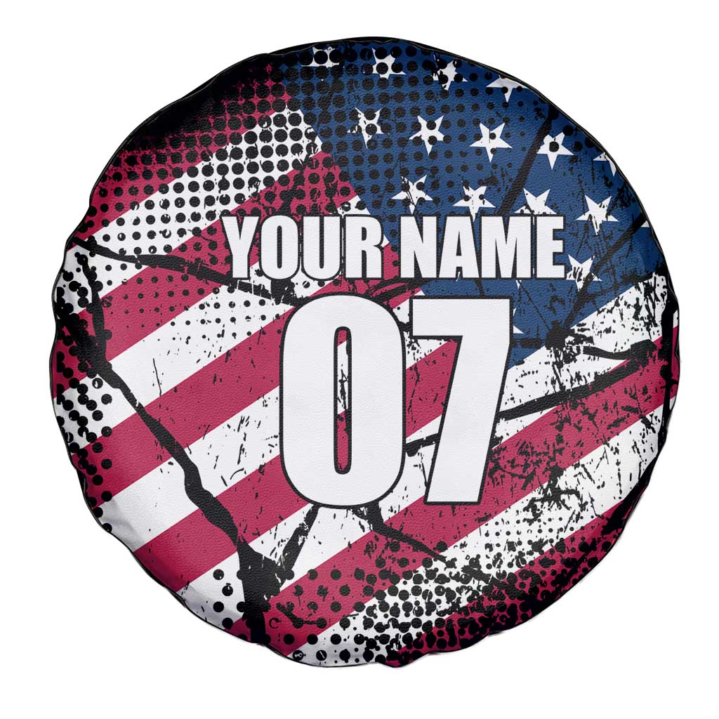 Motocross Rider Spare Tire Cover with American Flag Grunge Pattern and Custom Name Number - Wonder Print Shop
