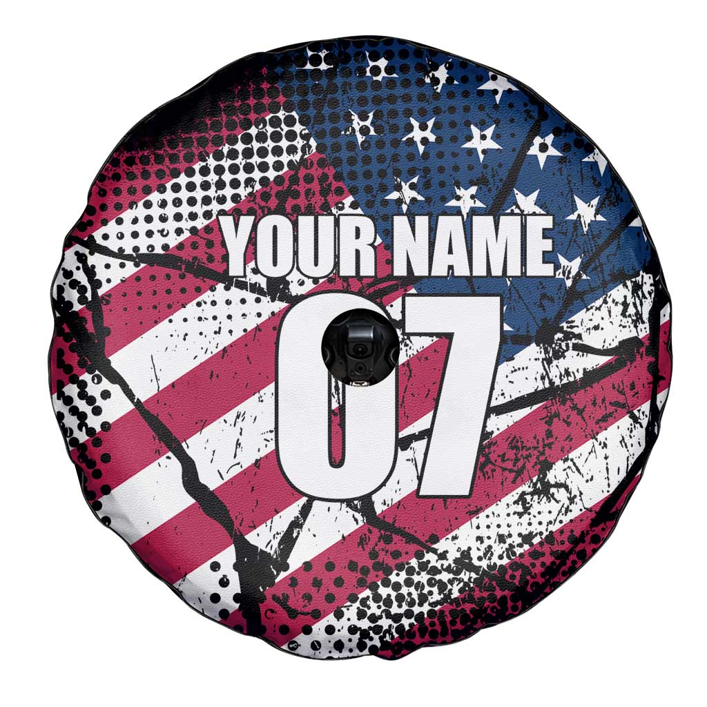 Motocross Rider Spare Tire Cover with American Flag Grunge Pattern and Custom Name Number - Wonder Print Shop