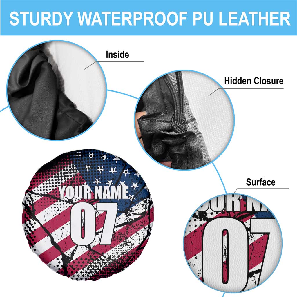 Motocross Rider Spare Tire Cover with American Flag Grunge Pattern and Custom Name Number - Wonder Print Shop