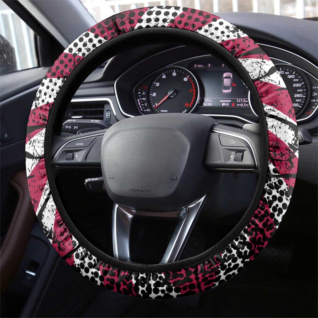 Motocross Rider Steering Wheel Cover with American Flag Grunge Pattern and Name Number - Wonder Print Shop