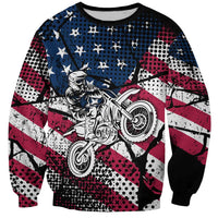 Motocross Rider Sweatshirt with American Flag Grunge Pattern and Custom Name Number - Wonder Print Shop