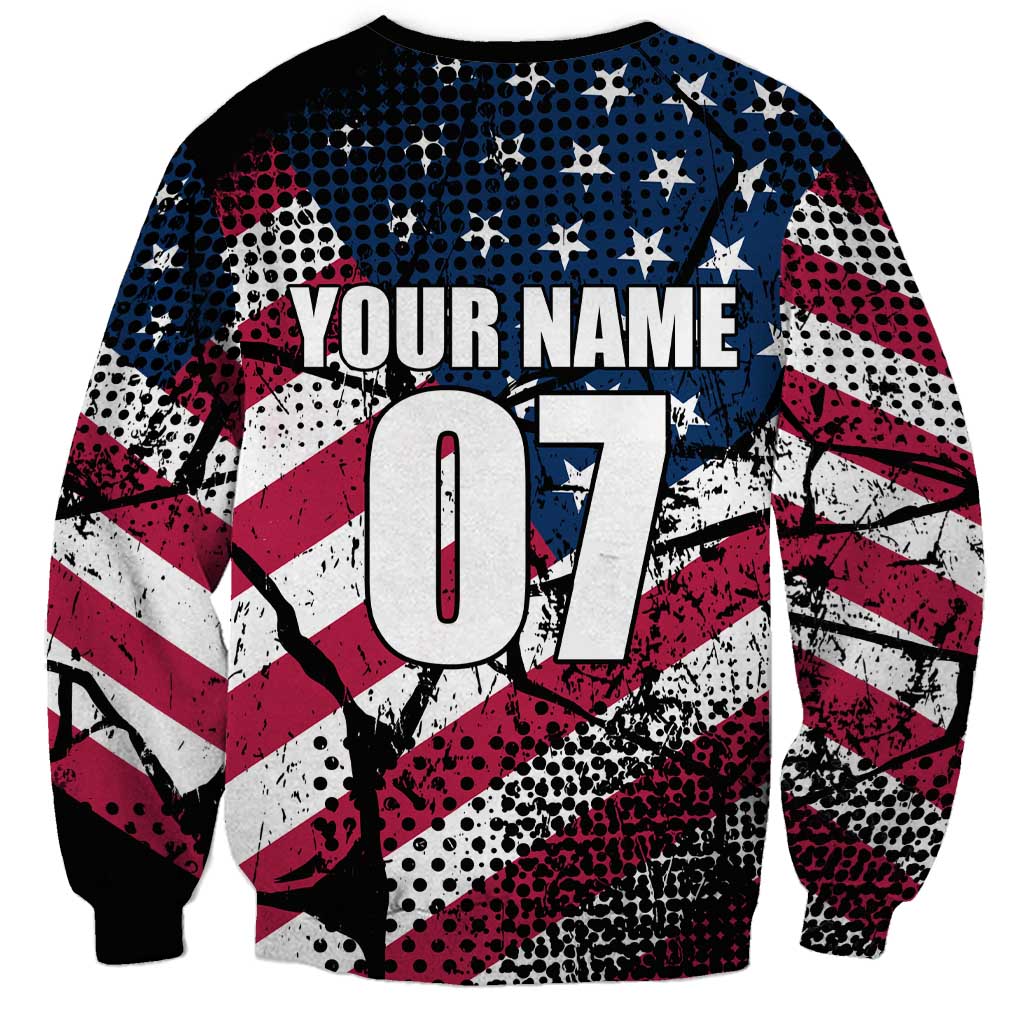 Motocross Rider Sweatshirt with American Flag Grunge Pattern and Custom Name Number - Wonder Print Shop