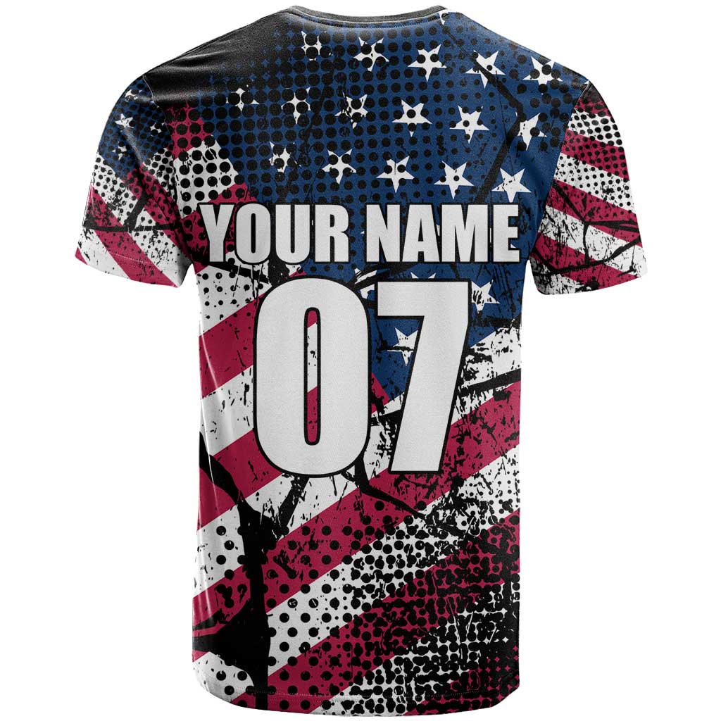 Motocross Rider T Shirt with American Flag Grunge Pattern and Custom Name Number - Wonder Print Shop