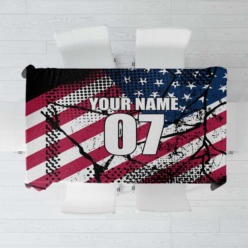 Motocross Rider Tablecloth with American Flag Grunge Pattern and Custom Name Number - Wonder Print Shop
