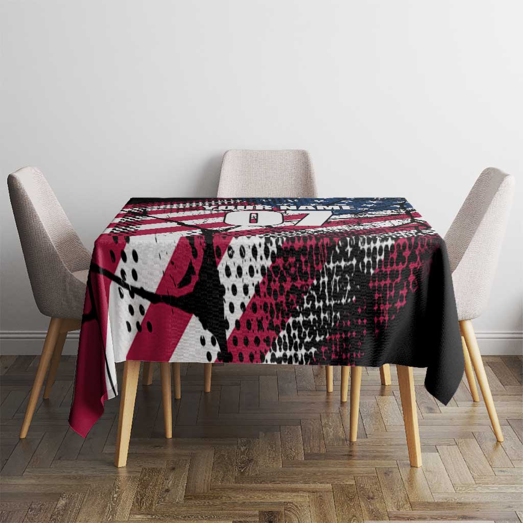 Motocross Rider Tablecloth with American Flag Grunge Pattern and Custom Name Number - Wonder Print Shop