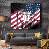 Motocross Rider Tapestry with American Flag Grunge Pattern and Custom Name Number - Wonder Print Shop