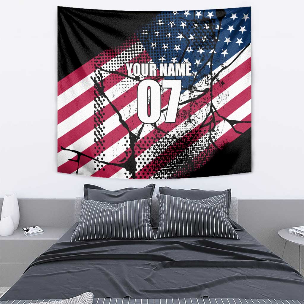 Motocross Rider Tapestry with American Flag Grunge Pattern and Custom Name Number - Wonder Print Shop