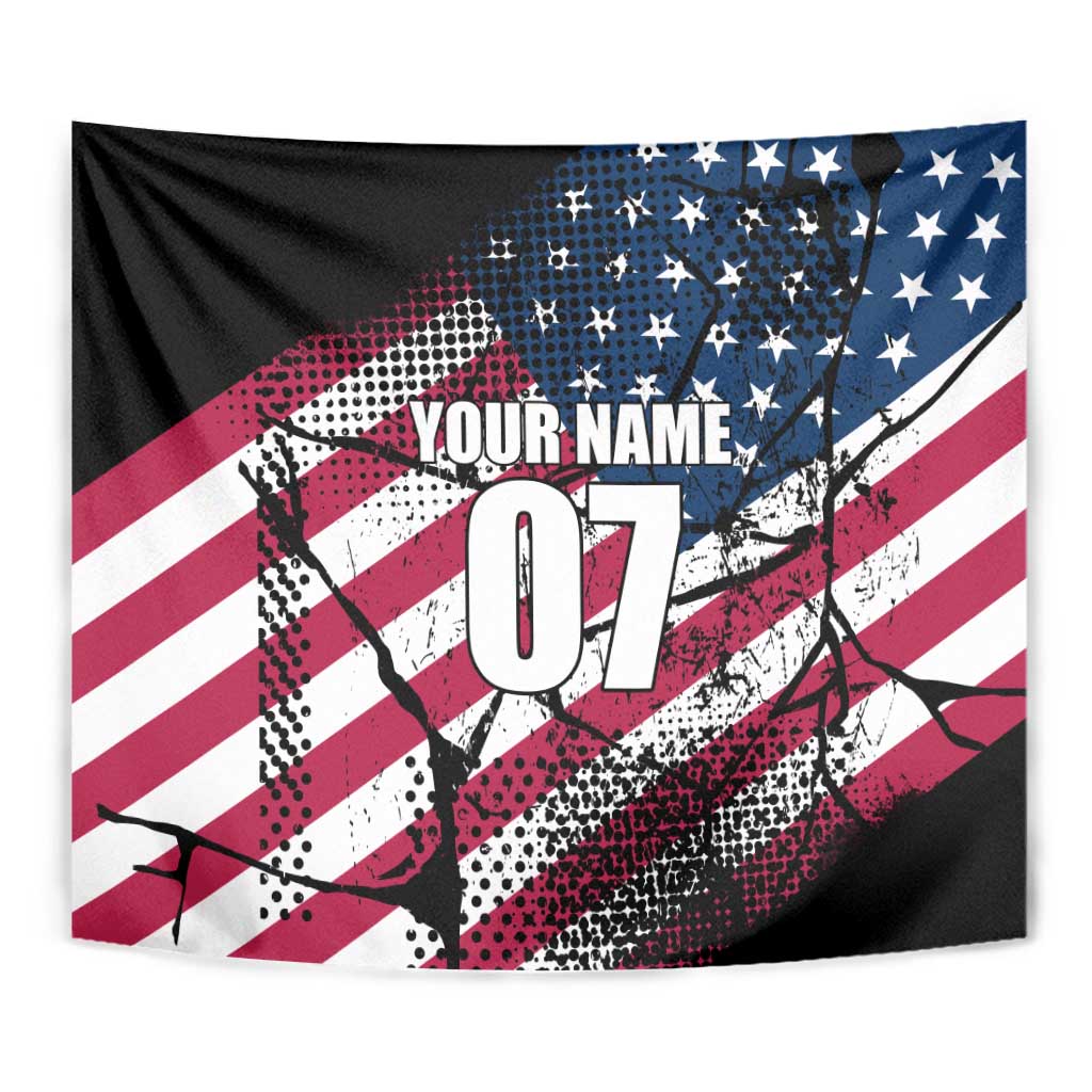 Motocross Rider Tapestry with American Flag Grunge Pattern and Custom Name Number - Wonder Print Shop