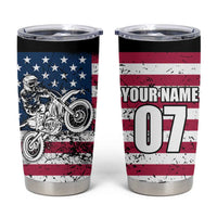 Motocross Rider Tumbler Cup with American Flag Grunge Pattern and Custom Name Number - Wonder Print Shop