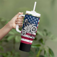 Motocross Rider Tumbler With Handle with American Flag Grunge Pattern and Custom Name Number - Wonder Print Shop
