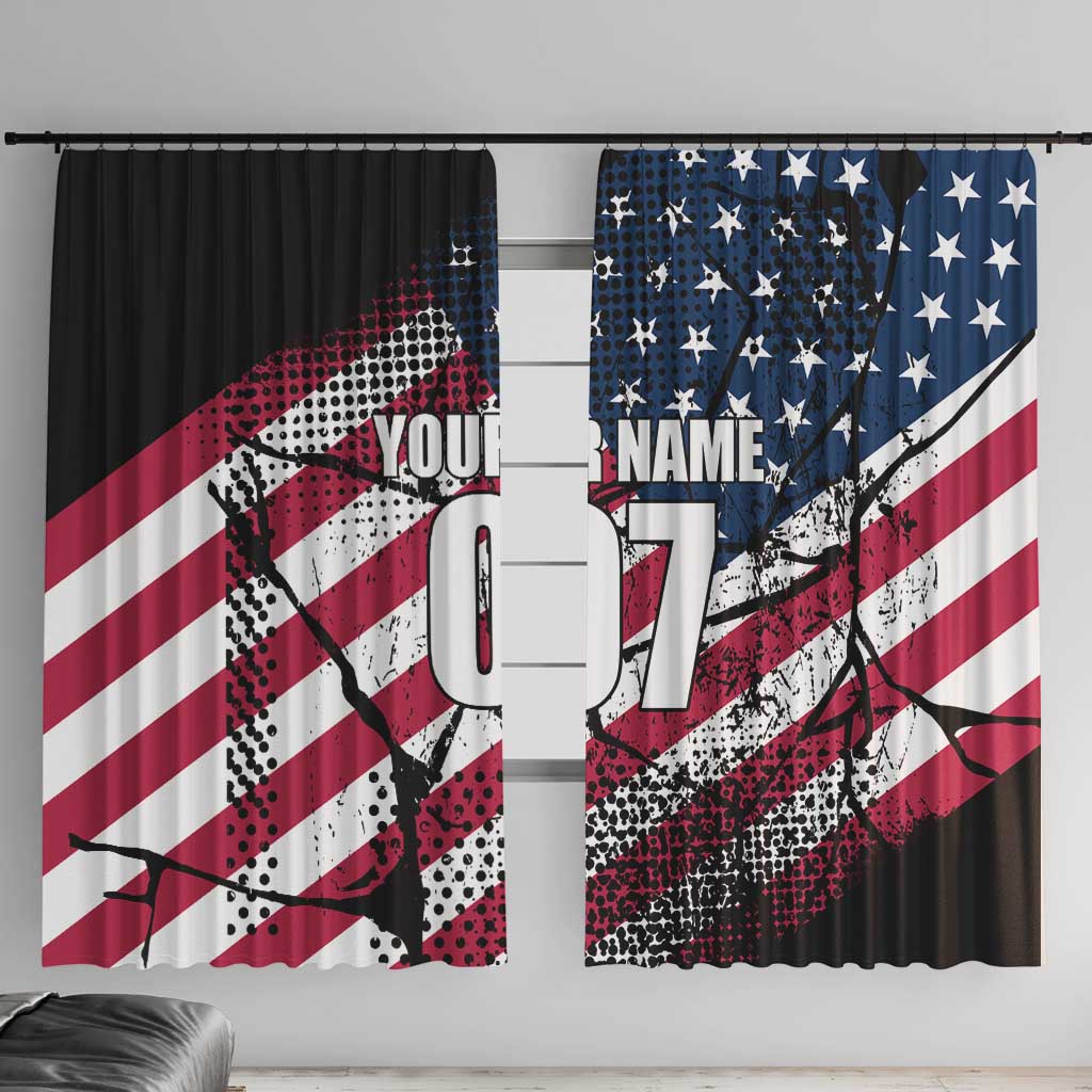 Motocross Rider Window Curtain with American Flag Grunge Pattern and Custom Name Number - Wonder Print Shop
