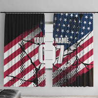 Motocross Rider Window Curtain with American Flag Grunge Pattern and Custom Name Number - Wonder Print Shop