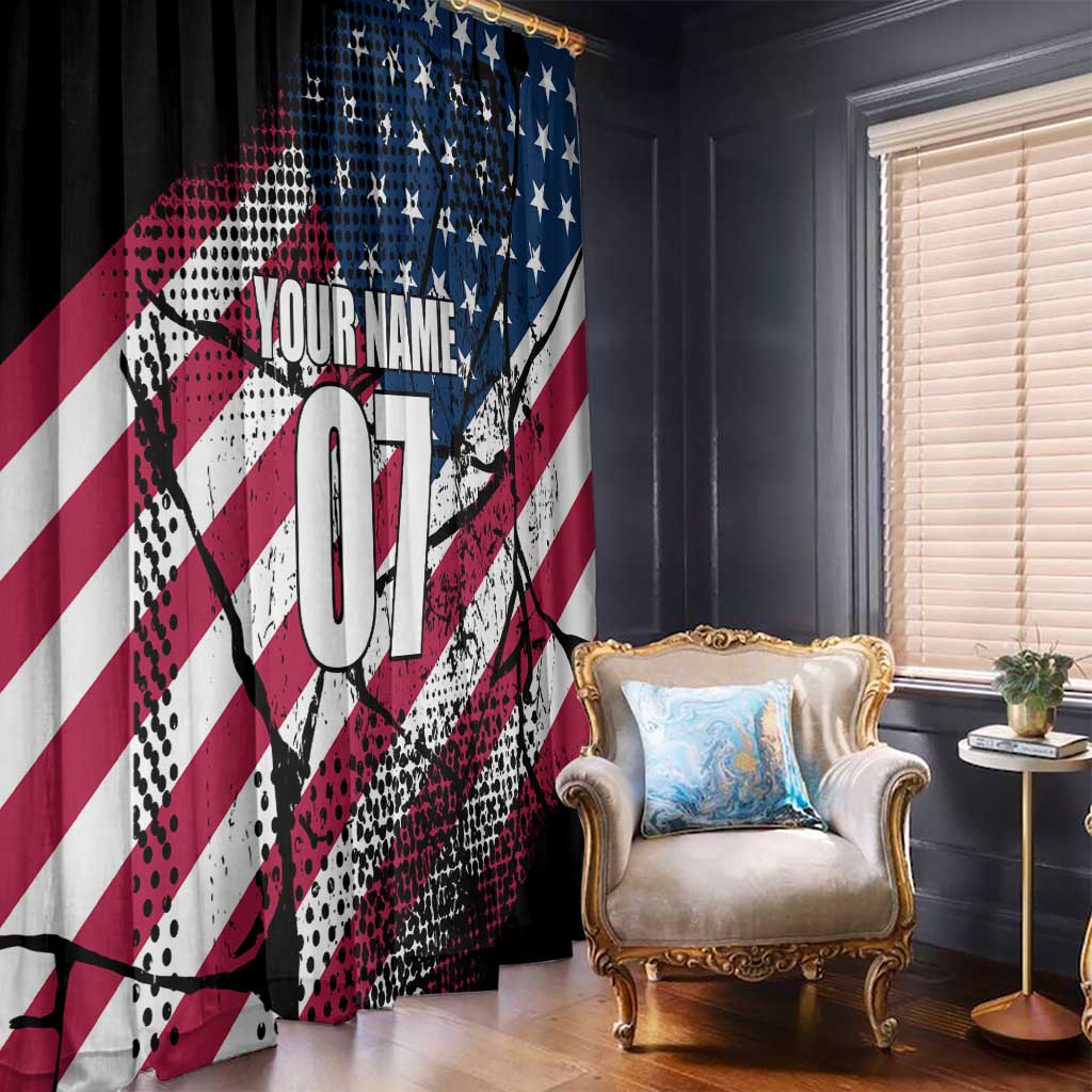 Motocross Rider Window Curtain with American Flag Grunge Pattern and Custom Name Number - Wonder Print Shop