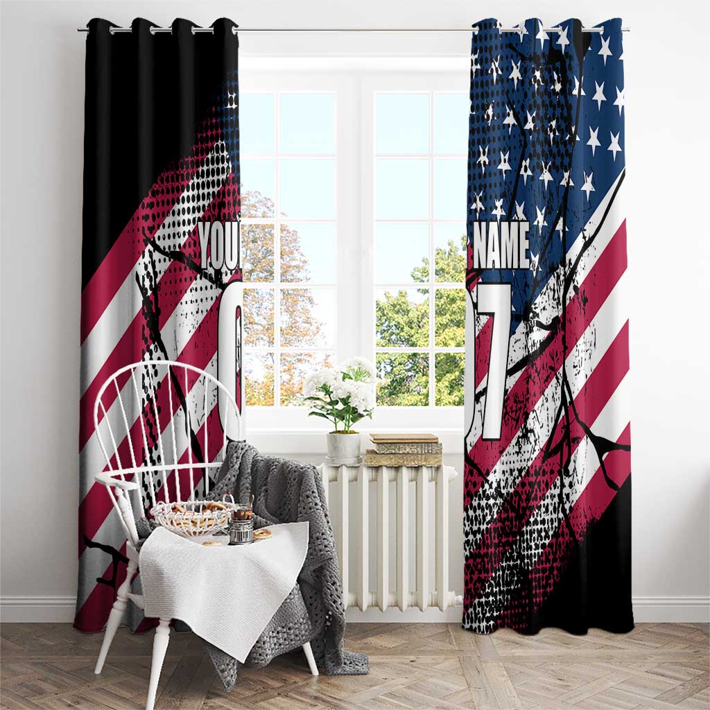 Motocross Rider Window Curtain with American Flag Grunge Pattern and Custom Name Number - Wonder Print Shop