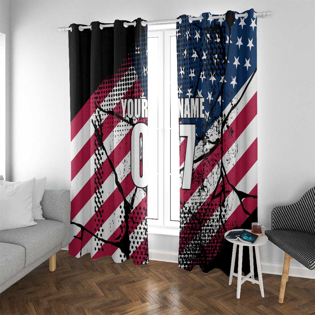 Motocross Rider Window Curtain with American Flag Grunge Pattern and Custom Name Number - Wonder Print Shop