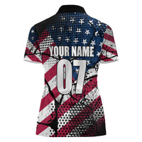 Motocross Rider Women Polo Shirt with American Flag Grunge Pattern and Custom Name Number - Wonder Print Shop
