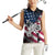 Motocross Rider Women Sleeveless Polo Shirt with American Flag Grunge Pattern and Custom Name Number - Wonder Print Shop