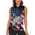 Motocross Rider Women Sleeveless Polo Shirt with American Flag Grunge Pattern and Custom Name Number - Wonder Print Shop