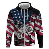Motocross Rider Zip Hoodie with American Flag Grunge Pattern and Custom Name Number - Wonder Print Shop