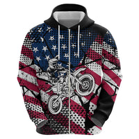 Motocross Rider Zip Hoodie with American Flag Grunge Pattern and Custom Name Number - Wonder Print Shop