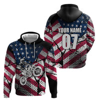 Motocross Rider Zip Hoodie with American Flag Grunge Pattern and Custom Name Number - Wonder Print Shop