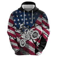 Motocross Rider Zip Hoodie with American Flag Grunge Pattern and Custom Name Number - Wonder Print Shop