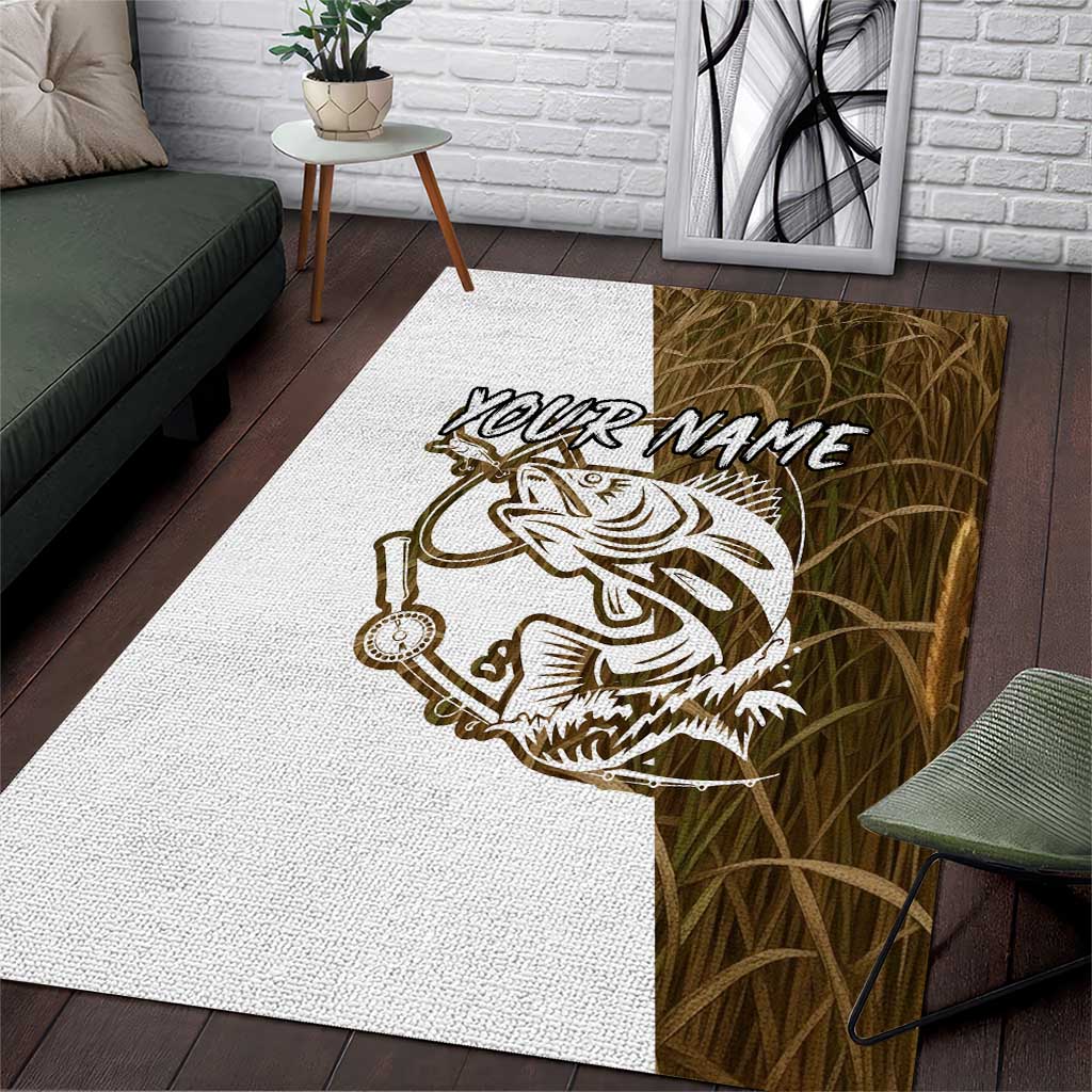 Walleye Fishing Area Rug with Reeds Background and Custom Name Design - Wonder Print Shop